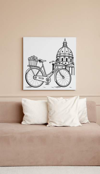 Cadre élégant avec bicyclette vintage, ambiance urbaine et style parisien vintage