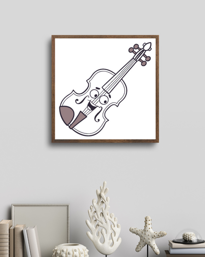 Cadre affiche un violon minimaliste joyeux sur fond blanc pour les amateurs de musique