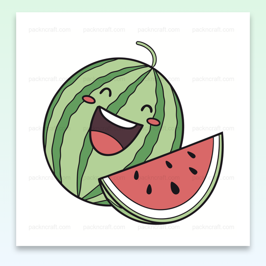 Illustration kawaii d'une pastèque joyeuse, idéale pour décorations DIY et projets créatifs estivaux.