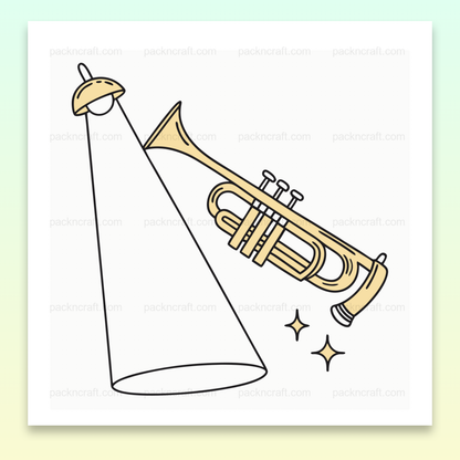 Illustration minimaliste d'une trompette éclairée, usage musical et décoratif