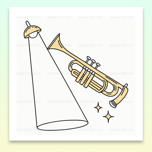 Illustration minimaliste d'une trompette éclairée, usage musical et décoratif