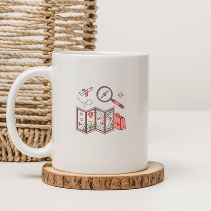 Mug au design doodle inspiré du voyage avec motif d'exploration aérienne