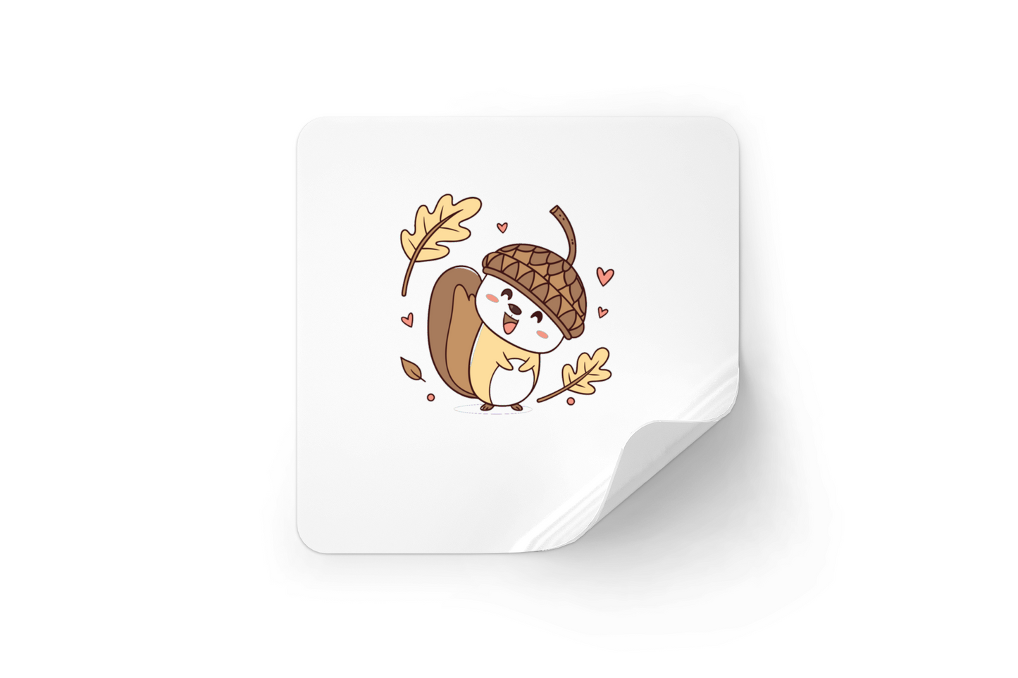 Sticker kawaii avec écureuil joyeux en décor automnal