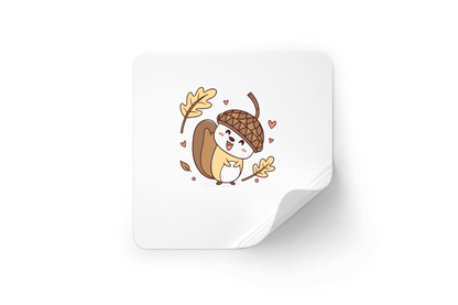 Sticker kawaii avec écureuil joyeux en décor automnal