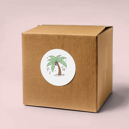 Sticker avec palmier doodle joyeux évoquant une évasion tropicale