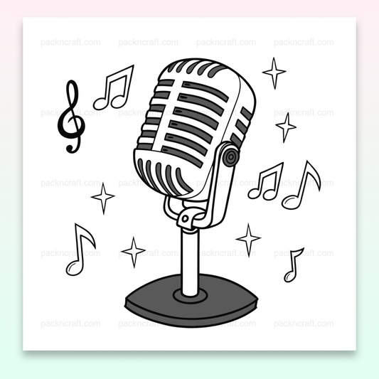 Illustration microphone rétro avec notes de musique en SVG idéal pour projets créatifs