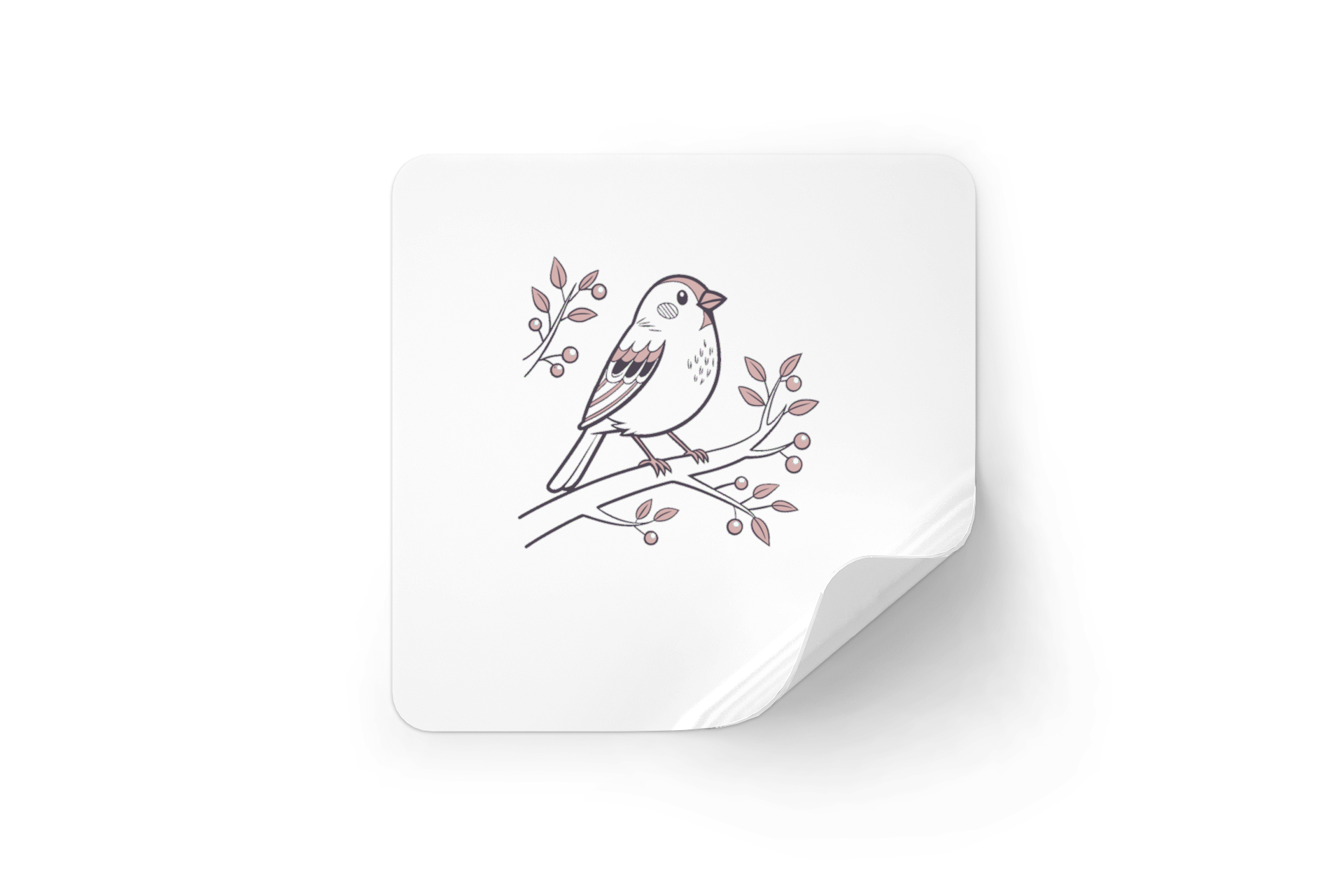 Sticker avec un moineau pensif aux tons pastels et motif nature