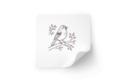 Sticker avec un moineau pensif aux tons pastels et motif nature
