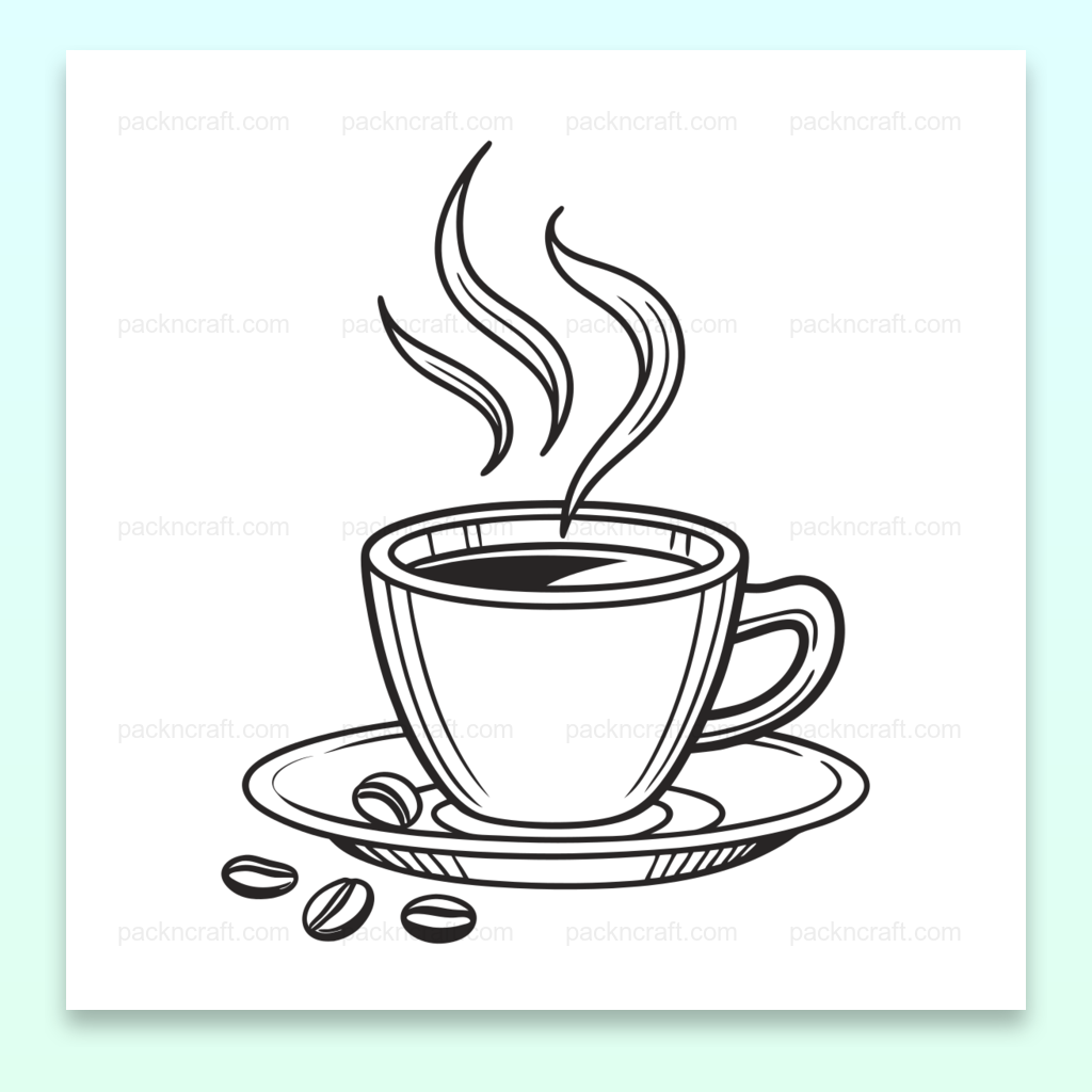 Illustration minimaliste de tasse de café avec vapeur, idéale pour déco et papeterie.