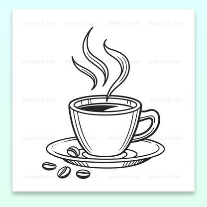 Illustration minimaliste de tasse de café avec vapeur, idéale pour déco et papeterie.
