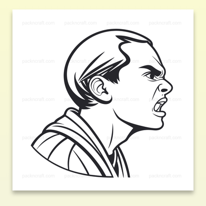 Illustration monochrome d'un jeune homme en colère pour projets artistiques et éducatifs