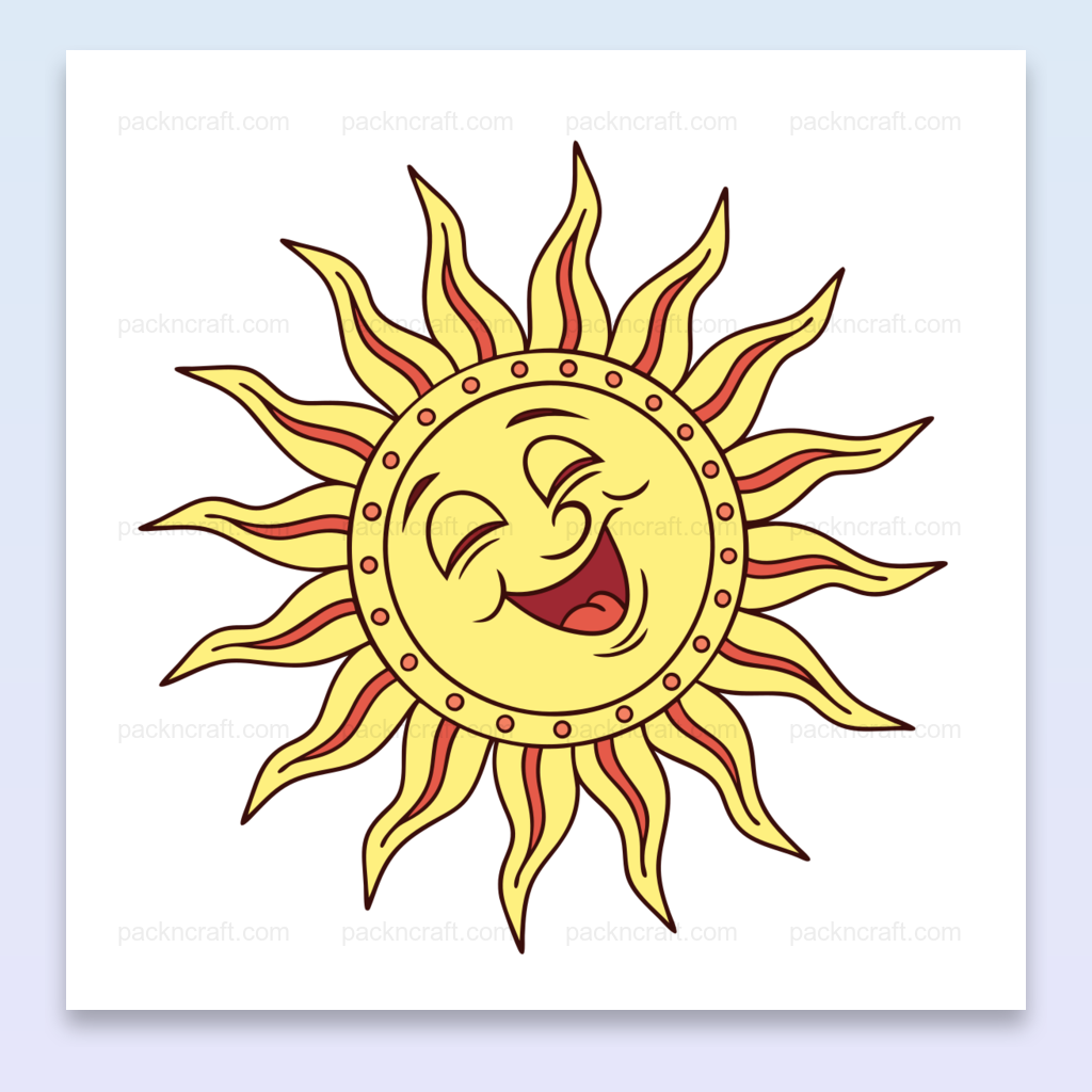 Illustration de soleil rieur et éclatant au style flat, parfaite pour décorations estivales et projets créatifs.