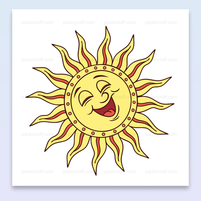 Illustration de soleil rieur et éclatant au style flat, parfaite pour décorations estivales et projets créatifs.