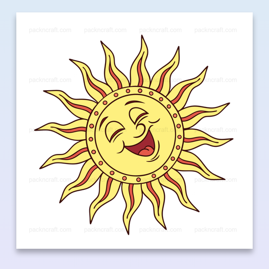 Illustration de soleil rieur et éclatant au style flat, parfaite pour décorations estivales et projets créatifs.