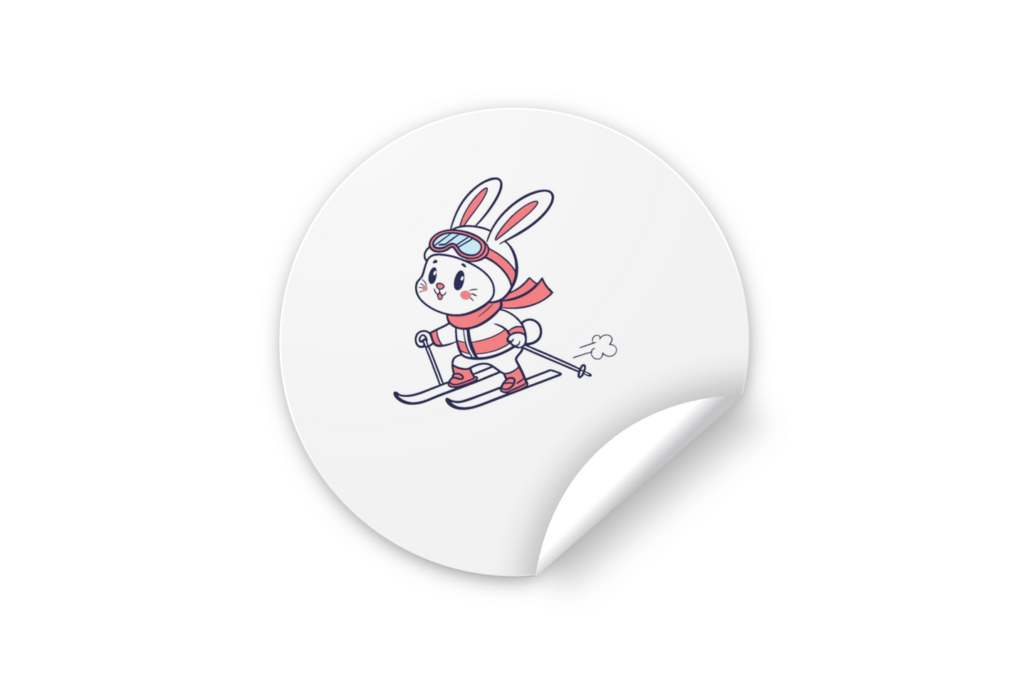 Sticker vibrant représentant un lapin skier joyeux dans un style cartoon hivernal