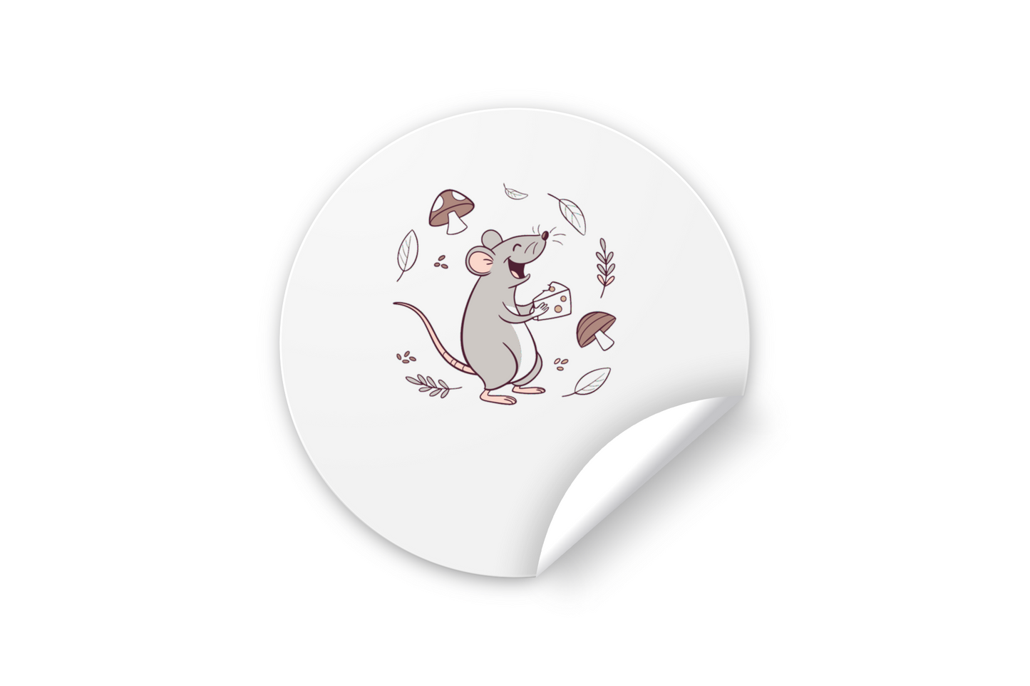 Sticker décoratif avec souris joyeuse et fromage dans un style doodle forestier