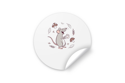 Sticker décoratif avec souris joyeuse et fromage dans un style doodle forestier