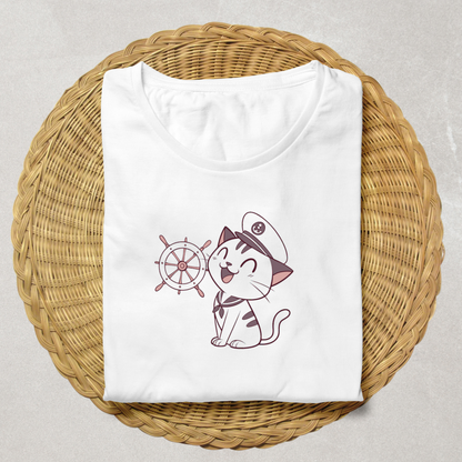 T-shirt en style vectoriel avec icône de chat marin heureux naissant un thème nautique