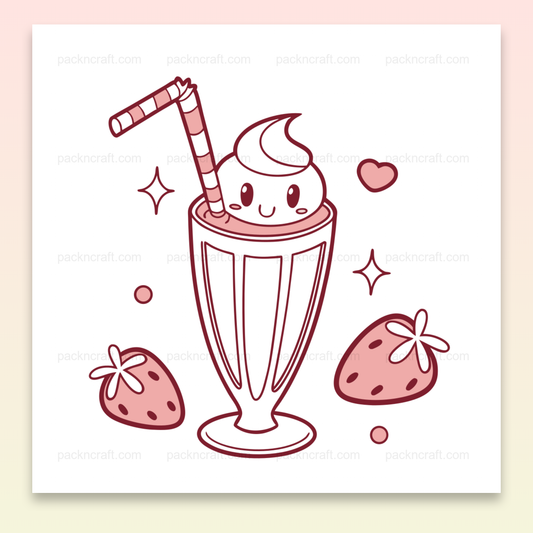 Adorable milkshake kawaii fraise avec des fraises et un cœur