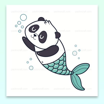 Illustration d'un panda sirène kawaii pour projets créatifs et éducatifs.