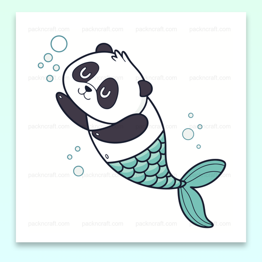 Illustration d'un panda sirène kawaii pour projets créatifs et éducatifs.
