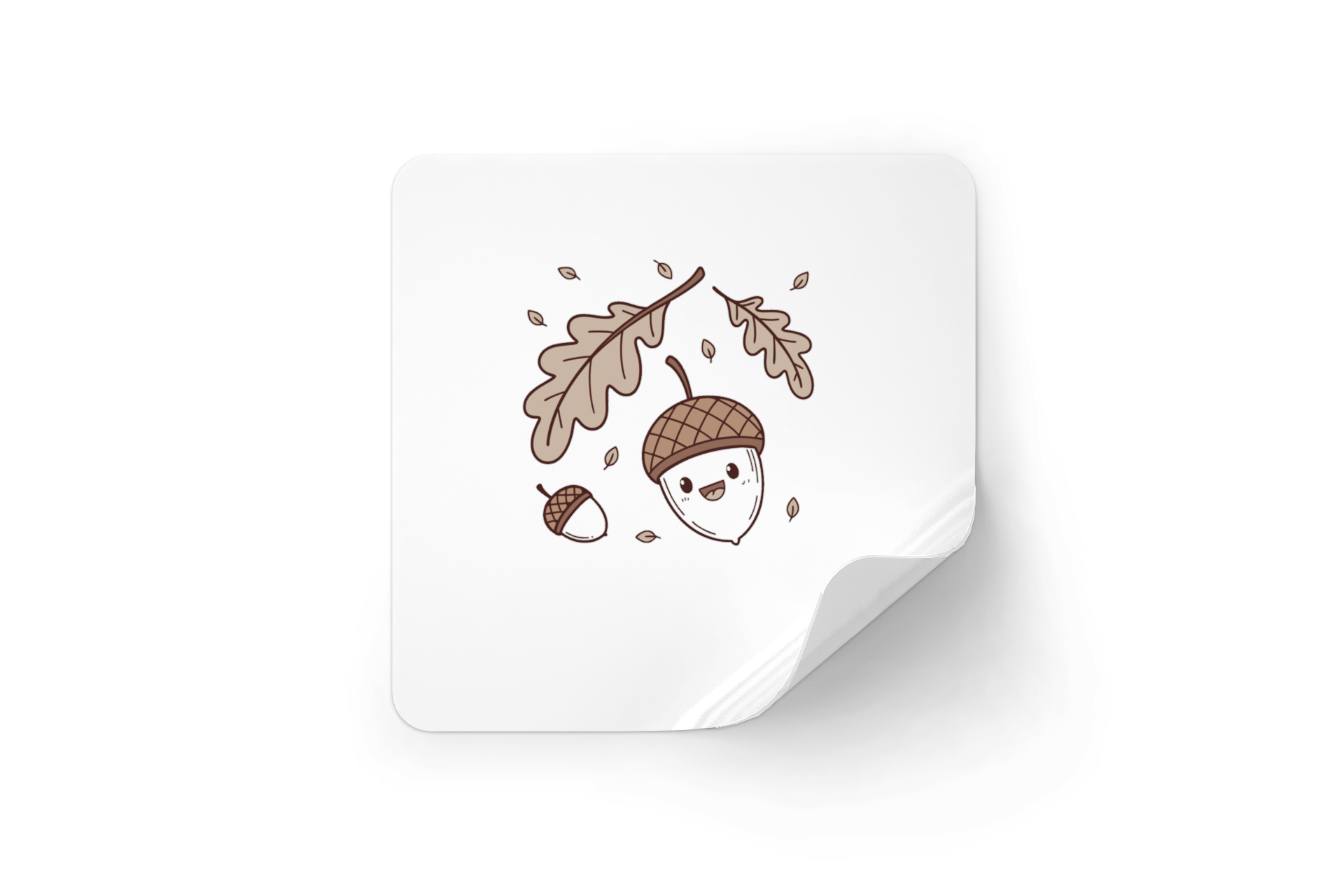 Sticker avec un gland joyeux dans un style doodle automnal, parfait pour la déco