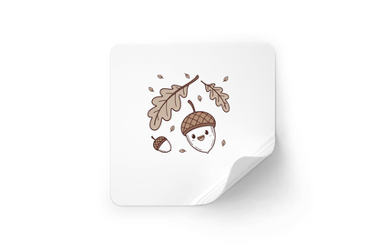 Sticker avec un gland joyeux dans un style doodle automnal, parfait pour la déco