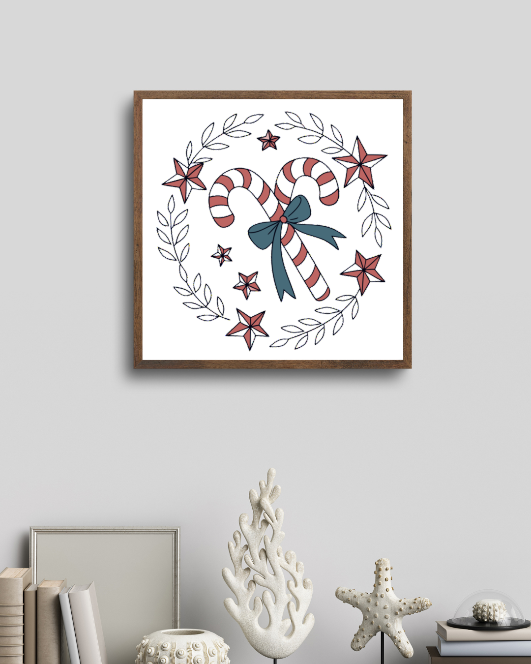 Cadre festif avec icône décorative pastel style Noël pour une ambiance cosy