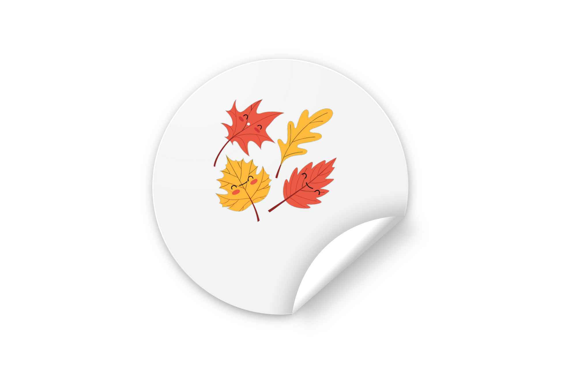 Sticker amusant sur fond automnal avec des feuilles riantes en tons pastel
