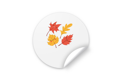 Sticker amusant sur fond automnal avec des feuilles riantes en tons pastel