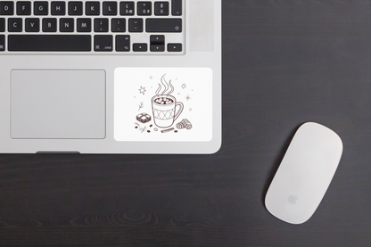 Sticker avec motif doodle représentant un chocolat chaud fumant ambiance hiver cosy