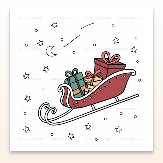 Illustration d'un traîneau de Noël volant rempli de cadeaux, parfaite pour des décorations festives.