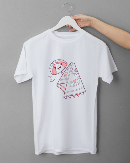 T-shirt avec parasol et serviette pastel style plage d'été joyeuse