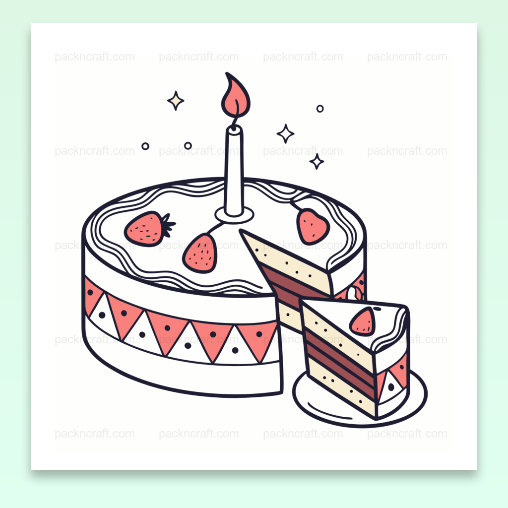 Gâteau d'anniversaire avec fraises et bougie, idéal pour papeterie et DIY