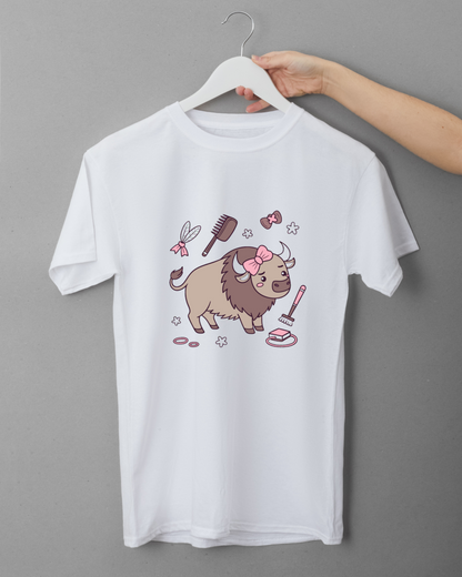 T-shirt décoratif avec motif bison coquet au salon dans des tons pastel apaisants