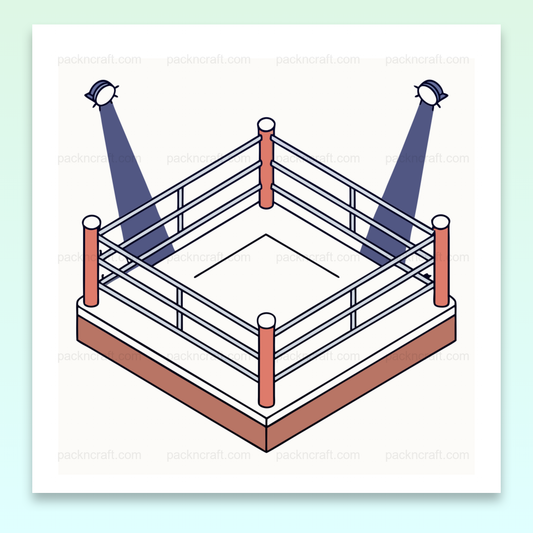 Illustration numérique d'un ring de boxe isométrique en style vectoriel, idéal pour déco sportive et créative.