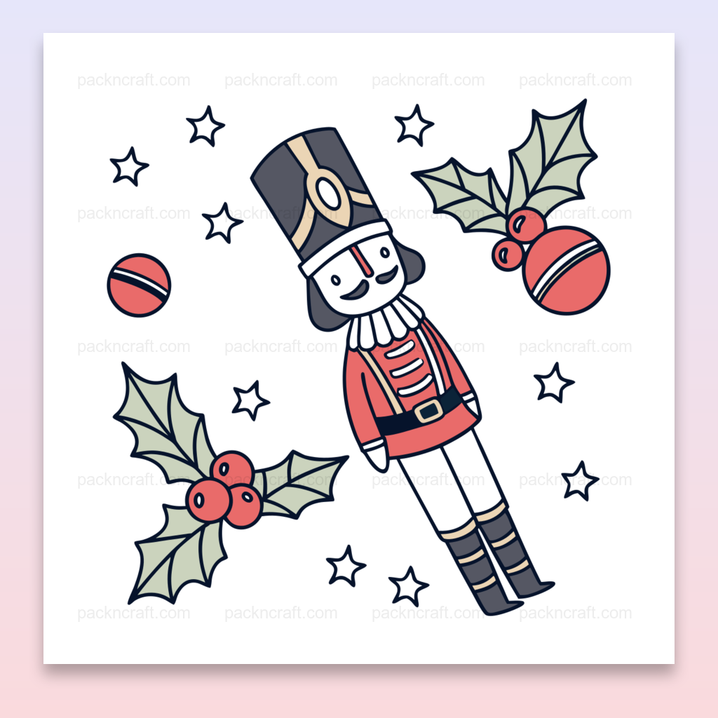 Illustration d'un soldat casse-noisette joyeux en style vintage, parfait pour Noël.