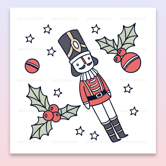 Illustration d'un soldat casse-noisette joyeux en style vintage, parfait pour Noël.