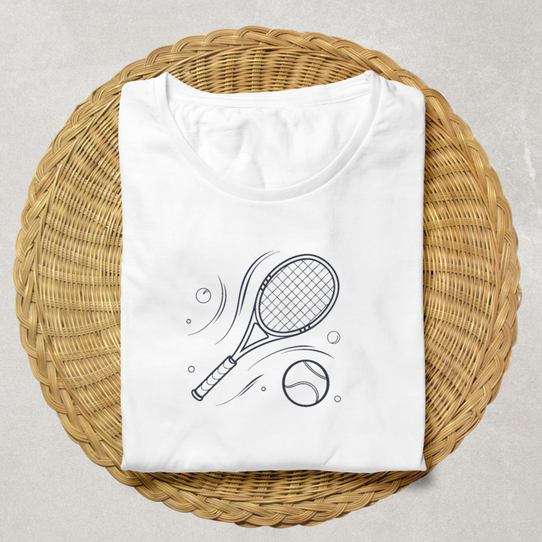 T-shirt décontracté avec motif raquette en dessin vectoriel, look moderne et sportif