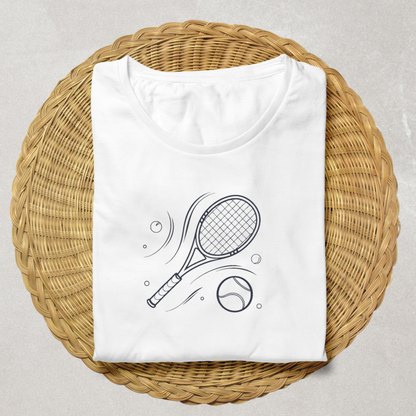 T-shirt décontracté avec motif raquette en dessin vectoriel, look moderne et sportif