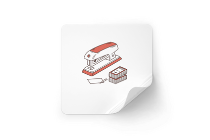 Sticker représentant une agrafeuse rétro animée dans un style Doodle ludique