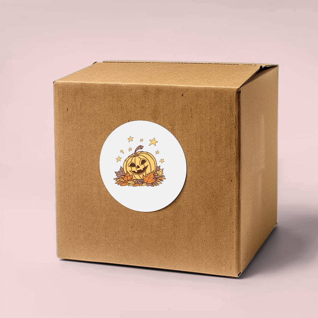 Sticker fantaisiste citrouille riante sous étoiles pour Halloween enchanteur