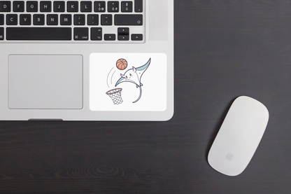 Sticker aventure avec raie manta jouant au basket dans un style minimaliste