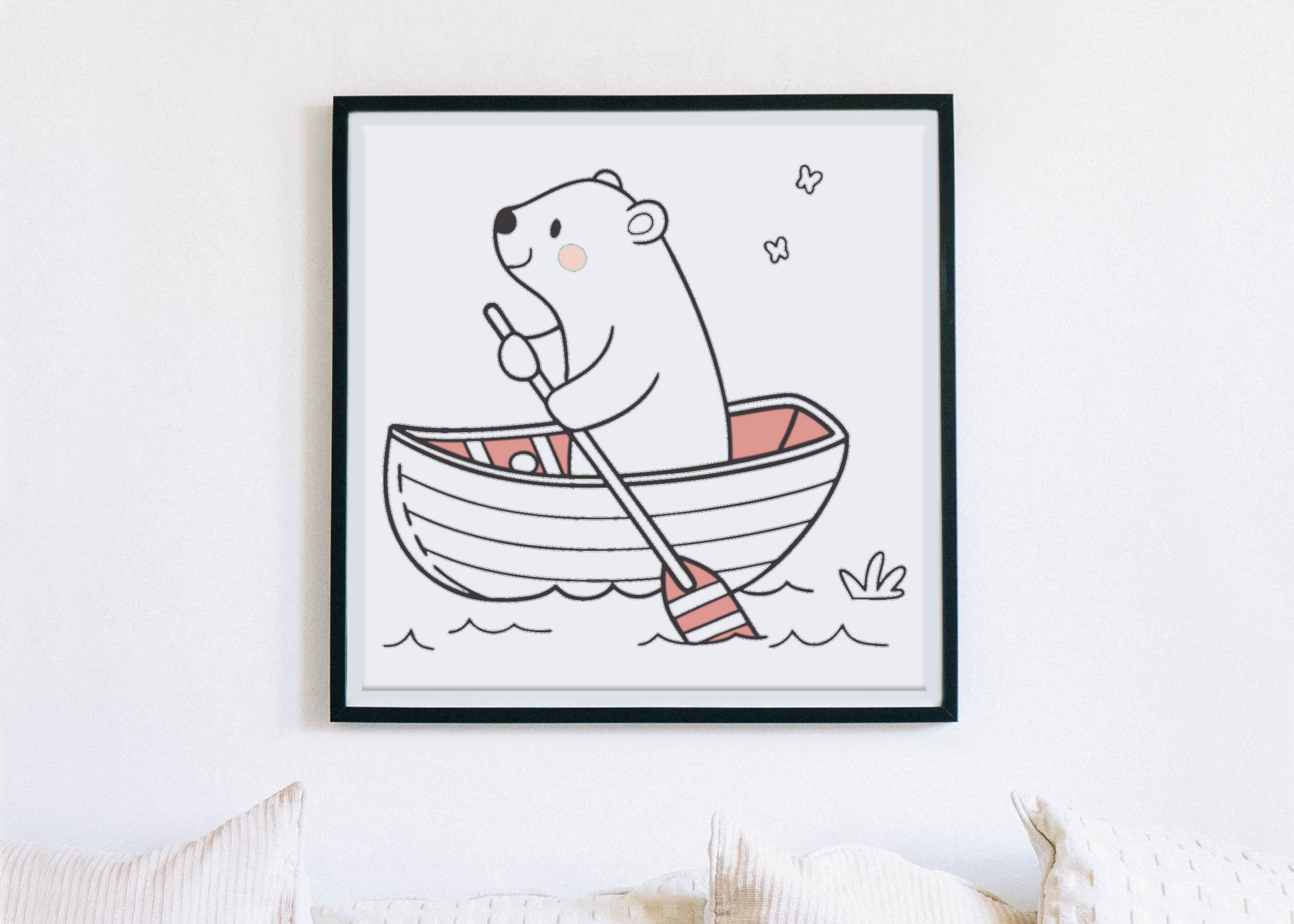 Cadre décoratif avec ours joyeux sur mer dans un style vintage aventureux