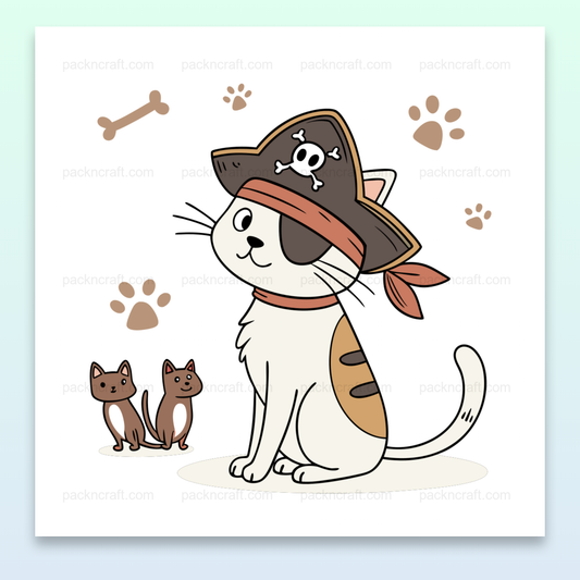 Illustration kawaii d'un chat pirate, idéale pour projets DIY.
