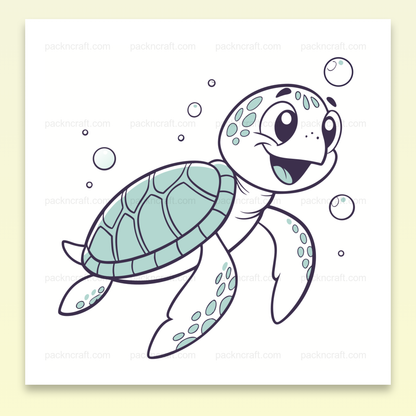 Illustration d'une tortue joyeuse nageant, idéale pour décorations DIY marines et éducatives.