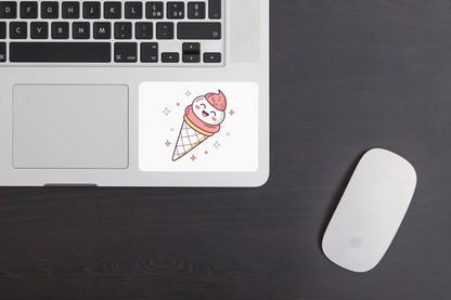 Sticker décoratif au design kawaii avec une glace souriante, parfait pour l'été