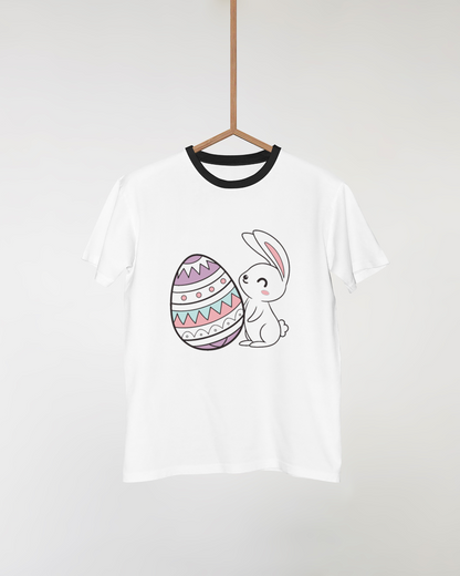 T-shirt festif avec lapin kawaii et œuf de Pâques joyeux