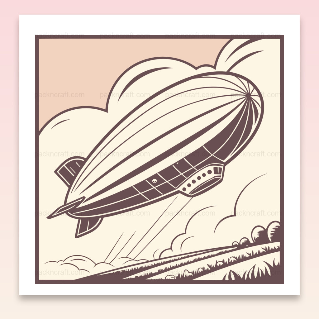 Illustration d'un dirigeable rétro en style vintage pour déco et DIY
