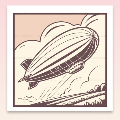 Illustration d'un dirigeable rétro en style vintage pour déco et DIY